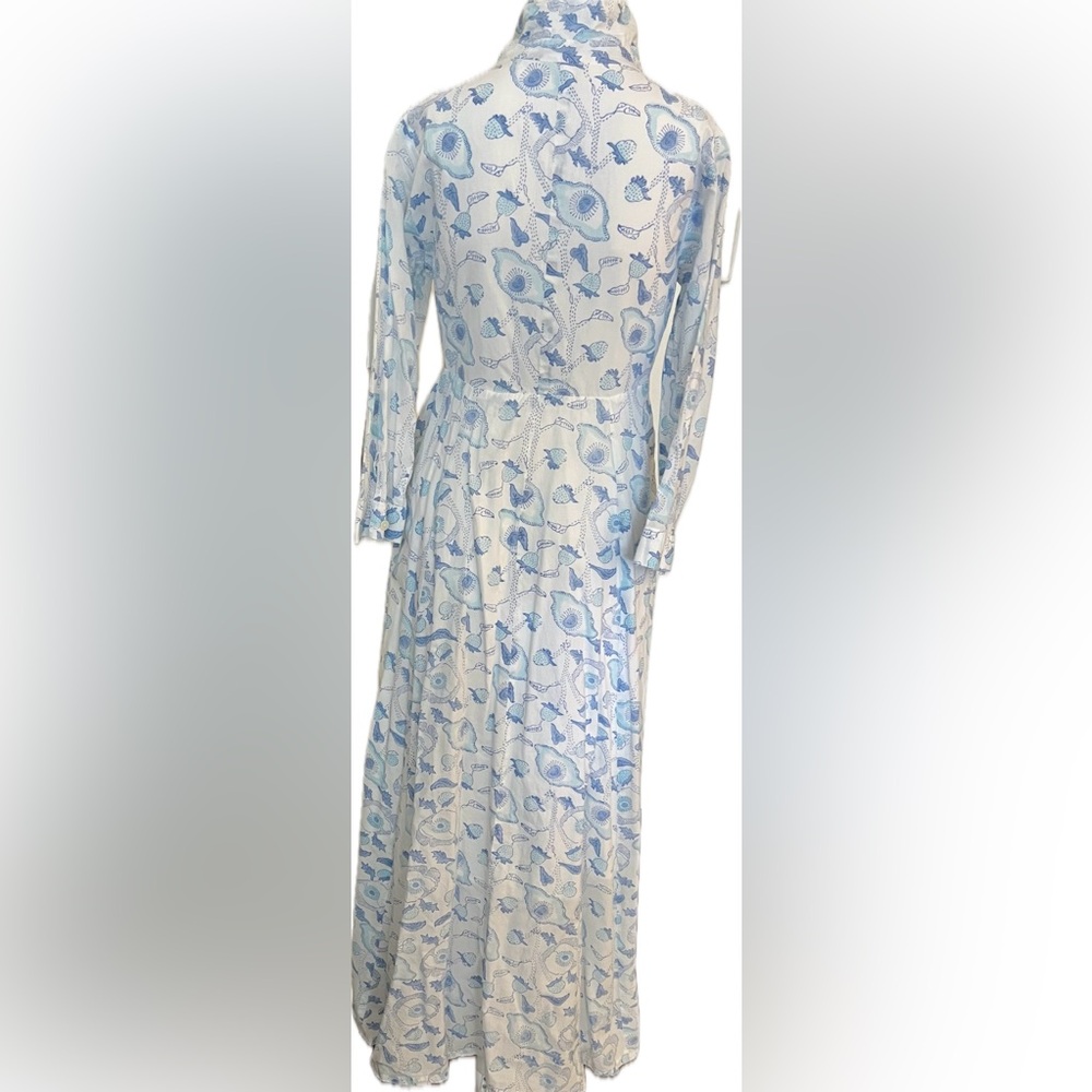 Julia Amory Floral Blue and White Maxi Shirt Dress Size S/ XS - Picture 4 of 9